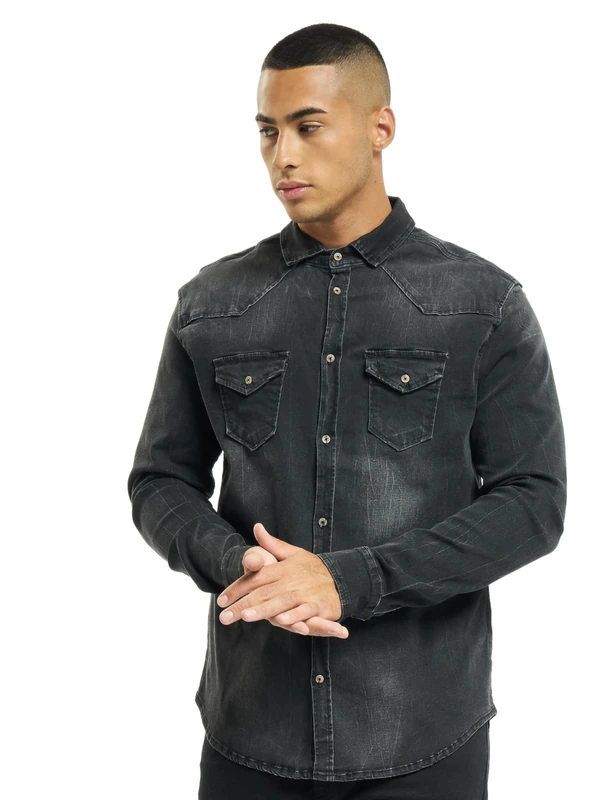 Brandit Riley Denim Shirt Long Sleeve, color: black, size: L