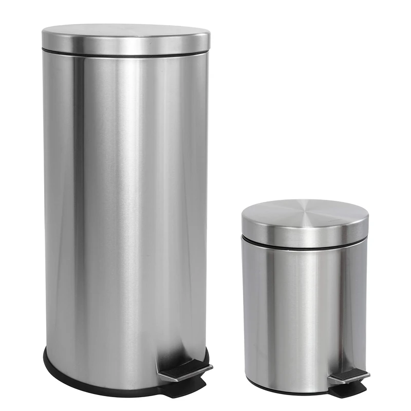 happimess HPM1000A Oscar 8-Gallon Step-Open Trash Can with Free Mini Trash Can, Fingerprint Resistant, Kitchen, Laundry Room, Office, Large: 7.9 Gallons, Small: 1.3 Gallons, Stainless Steel
