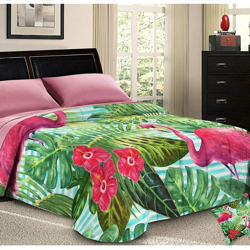 PETTI Artigiani Italiani, Hypoallergenic, Microfiber, Cozy and Warm, Printed Duvet, 100% Made in Italy, Flamingos, Bed 135 (120/130 x 190/200)