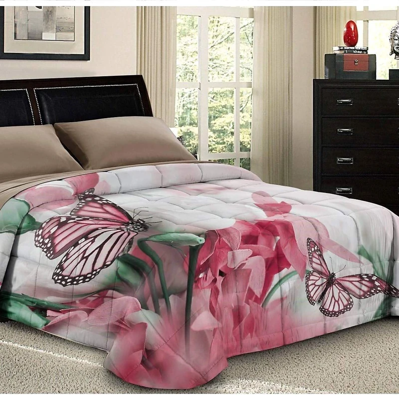 PETTI Artigiani Italiani, Hypoallergenic, Microfiber, Cozy and Warm, Printed Duvet, 100% Made in Italy, Roses and Butterfly, Bed 180 (170/180 x 190/200)