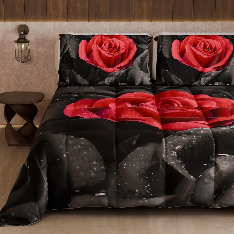 PETTI Artigiani Italiani- Duvet, Hypoallergenic Duvet, Microfiber Duvet, Cozy and Warm Duvet, Printed Duvet, 100% Made in Italy, Black Roses, Bed 90 (80/90 x 190/200) - Image 1