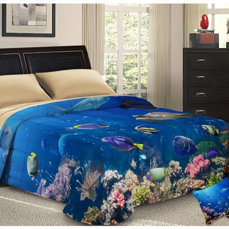 PETTI Artigiani Italiani, Hypoallergenic, Microfiber, Cozy and Warm, Printed Duvet, 100% Made in Italy, Acquario, Bed 180 (170/180 x 190/200)