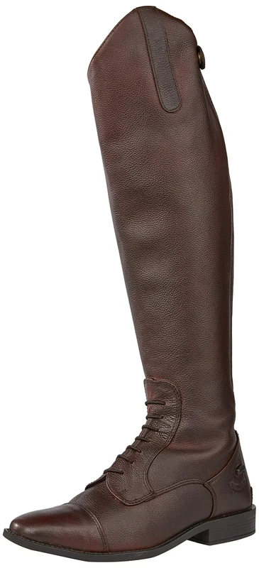Rhinegold Elite Luxus BROWN LEATHER RIDING BOOTS - Soft Feel Leather, Comfortable Fit, Elasticated Laced Front, Women's Equestrian Boots with Full Length Back Zip, Size 8, EU 42, Calf 1
