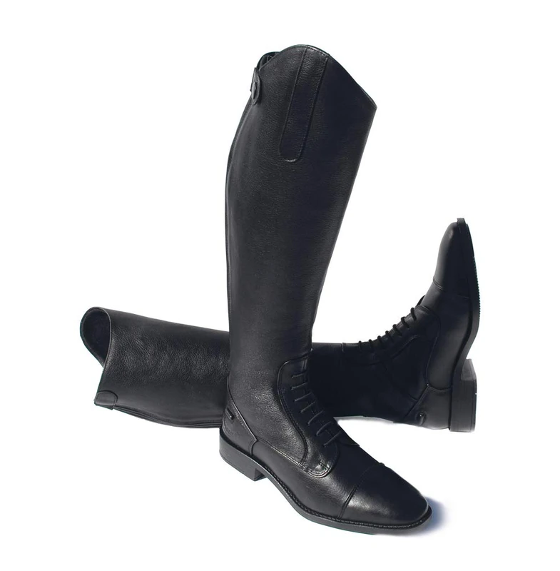 Rhinegold Elite Luxus BLACK LEATHER RIDING BOOTS - Soft Feel Leather, Comfortable Fit, Elasticated Laced Front, Women's Equestrian Boots with Full Length Back Zip, Size 9, EU 43, Calf 2