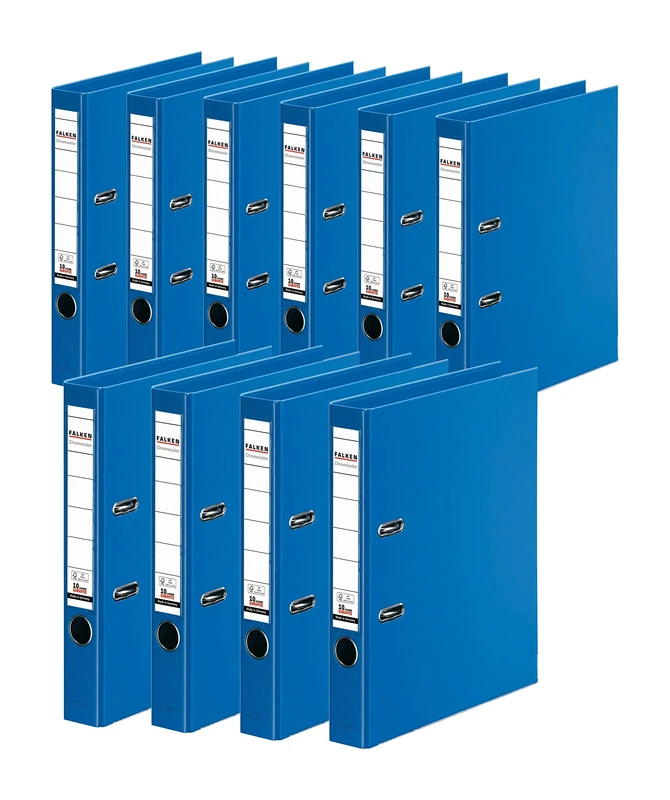 Original Falken 10-pack Chromocolor premium folders. Made in Germany. Plastic cover outside and inside 5 cm wide DIN A4 blue ring binder file folder letter file office folder plastic folder