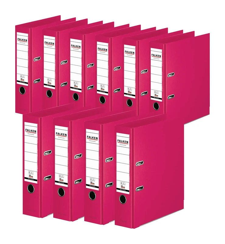Original Falken 10-pack Chromocolor premium folders. Made in Germany. Plastic cover outside and inside 8 cm wide DIN A4 pastel colour pink Ring binder File folder Letter file Office folder
