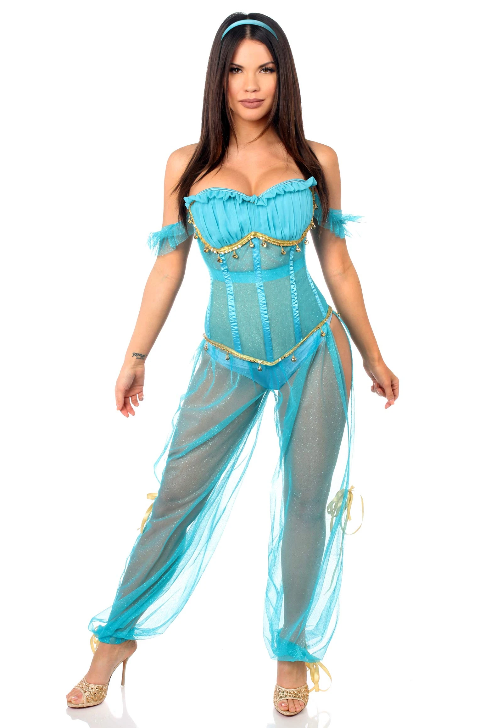 Daisy corsets TD-1025 Top Drawer 3 Pc Persian Princess Corset Costume Adult Sized, Blue, Large