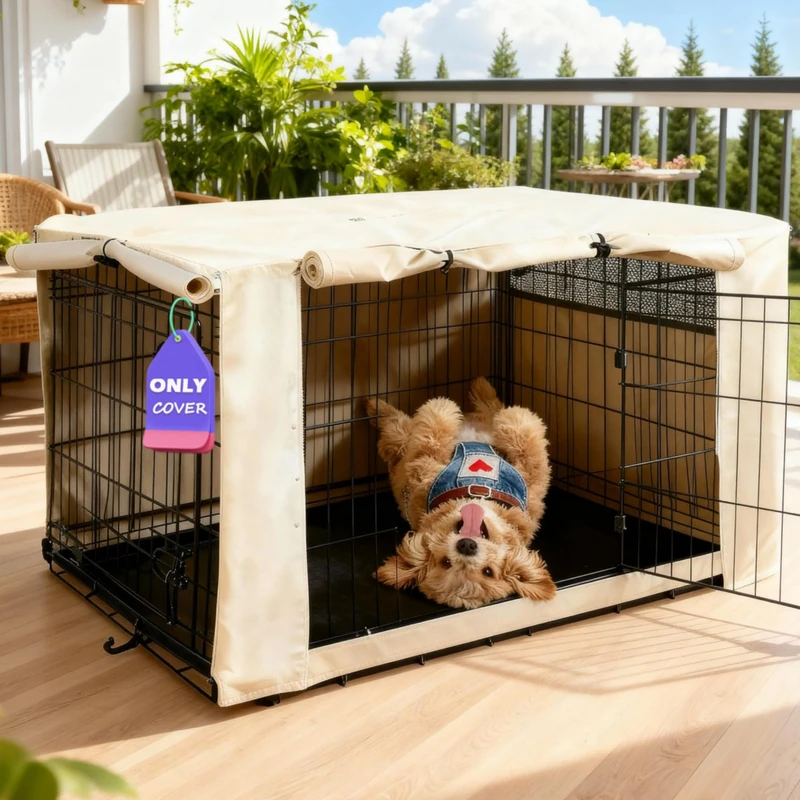 HiCaptain Polyester Dog Crate Cover - Durable Windproof Pet Kennel Cover for Wire Crate Indoor Outdoor Protection (36 inches, Light Tan)
