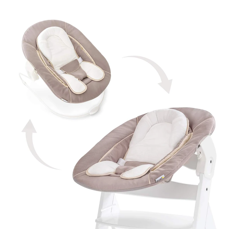 Hauck Alpha+ 2 in 1 Bouncer and Baby Rocker, Stretch Beige - from Birth, Newborn Set, Compatible with Alpha Highchair, Click On