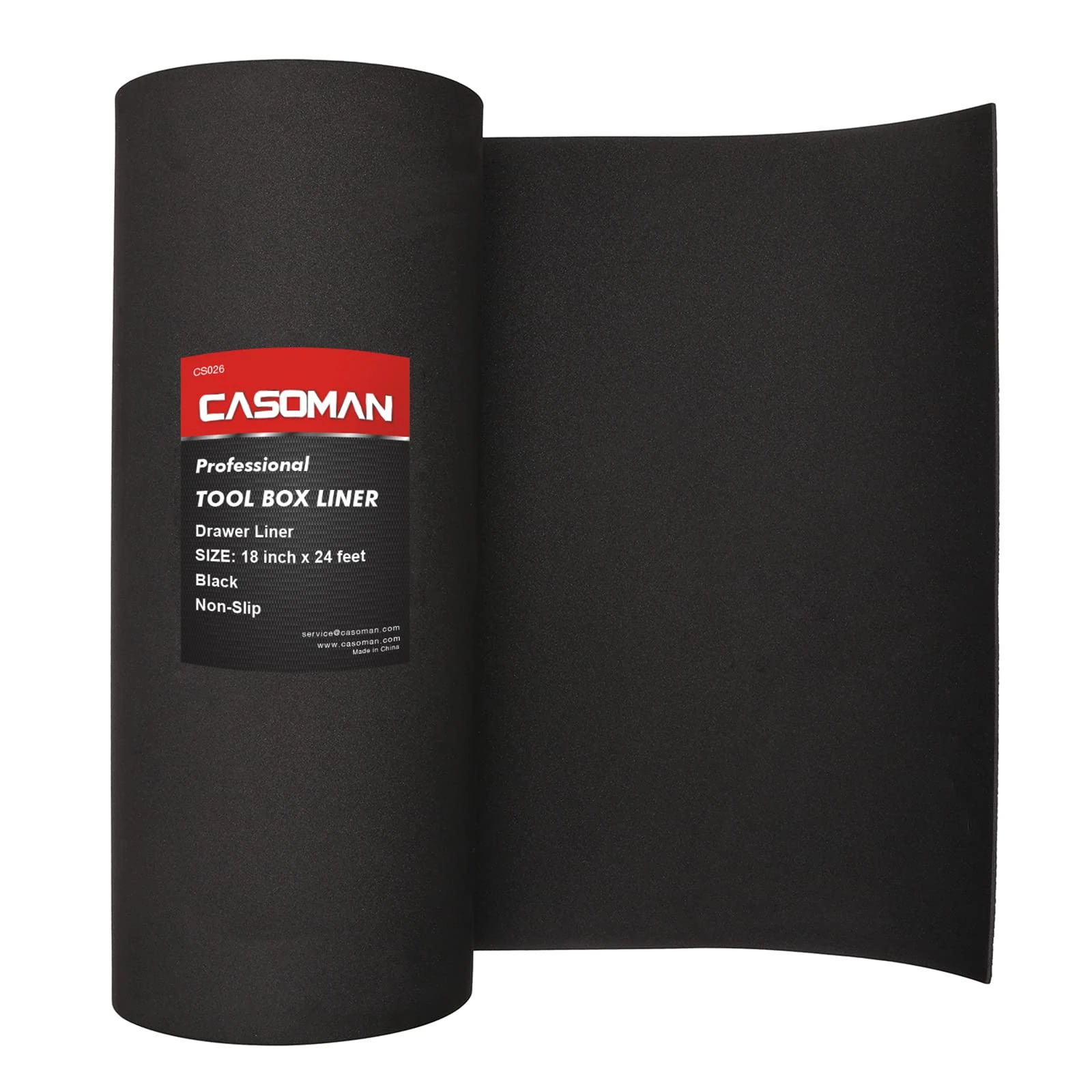 CASOMAN Professional Tool Box Liner, Drawer Liner, Shelf Liner, 18 inch(Wide) x 24 feet (Long), Non-Slip, Black, 3mm Thickness (1/8" Thickness)
