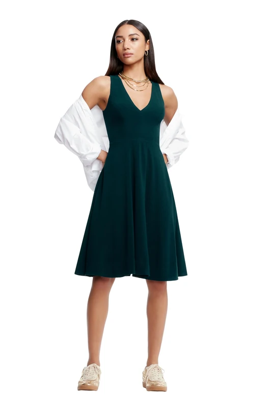 Dress the Population Women's Catalina Solid Sleeveless Fit & Flare Midi Dress, Peacock Blue, M