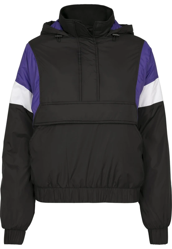 Urban Classics Women's 3-Tone Padded Pull Over Jacket, Black/Ultraviolet/White, S