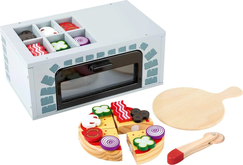small foot 11204 Wooden pizza oven, ideal for children's kitchens, with pizza, pizza plate and pizza knife, from 3 years old