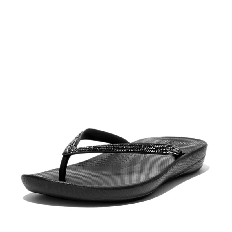 Fitflop Women's Sparkle Classic iQushion Flip Flops - Lightweight & Comfortable with Natural Arch Support - Black - 8 UK