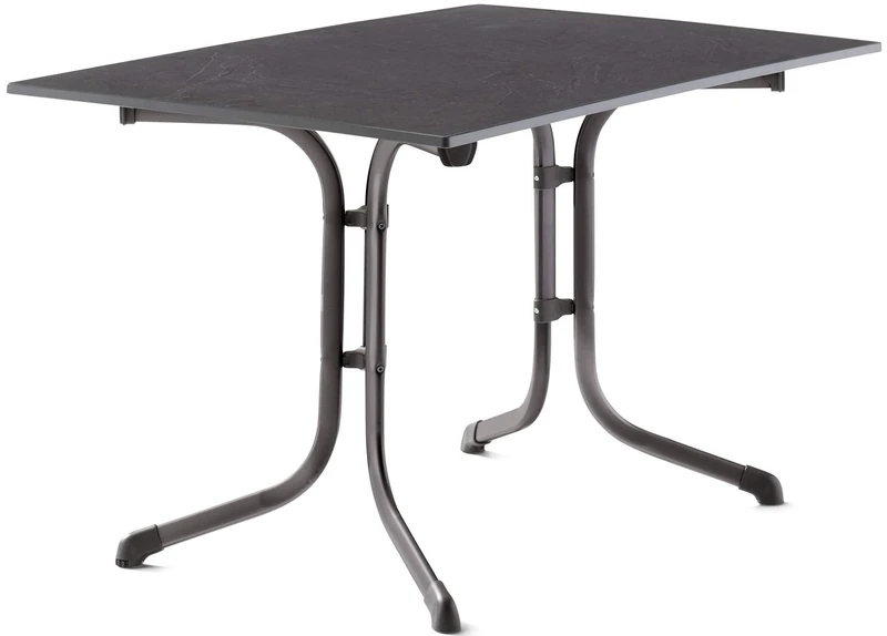 SIEGER 3160 Folding Boulevard Table with Vivodur Panel 120 x 80 cm Iron Grey-Coloured Steel Tubing Frame/Slate-Look Tabletop Anthracite Slate