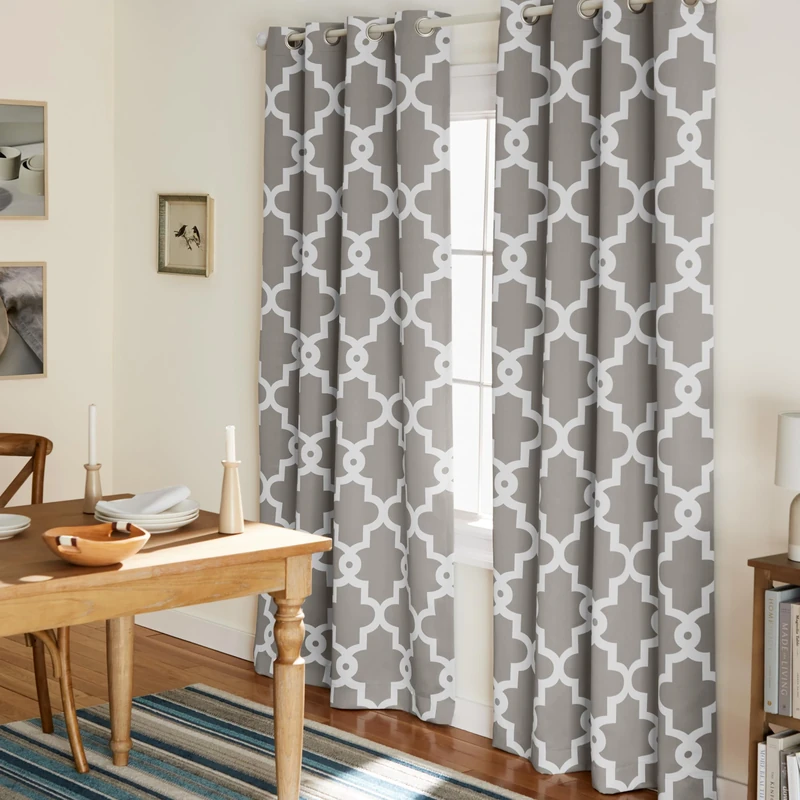 Exclusive Home Curtains Ironwork Woven Blackout Grommet Top Panel Pair, Silver, 52x84, 2 Piece