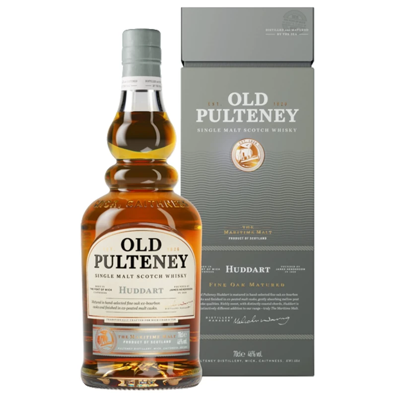 Old Pulteney Huddart Single Malt Scotch Whisky, 46% ABV, 70cl, Highland Coastal Style, Finished in Ex-bourbon Peated Casks, Distilled & Matured by the Sea