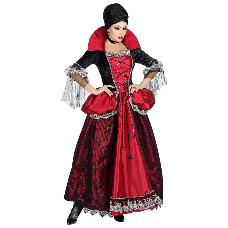WIDMANN - Vampire Costume Dress with Underskirt and Crinoline Collar Bloodsucker Halloween Carnival Theme Party