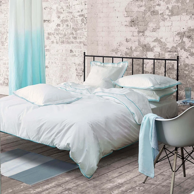 Designers Guild Astor Cotton Percale Duvet Cover, Midnight Blue/Turquoise, 140 x 200 cm - Image 1