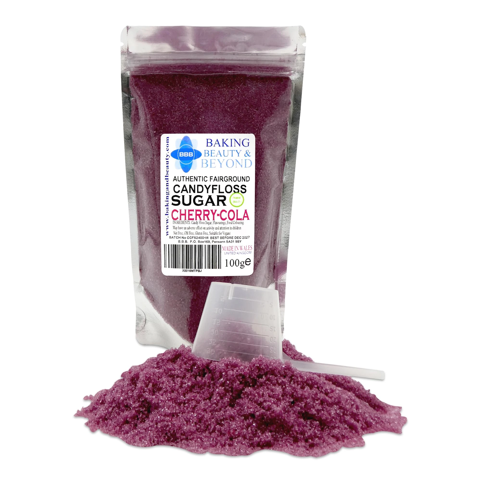 Baking Beauty and Beyond Premium Candy Floss Sugar 100g - Cherry Cola Flavour