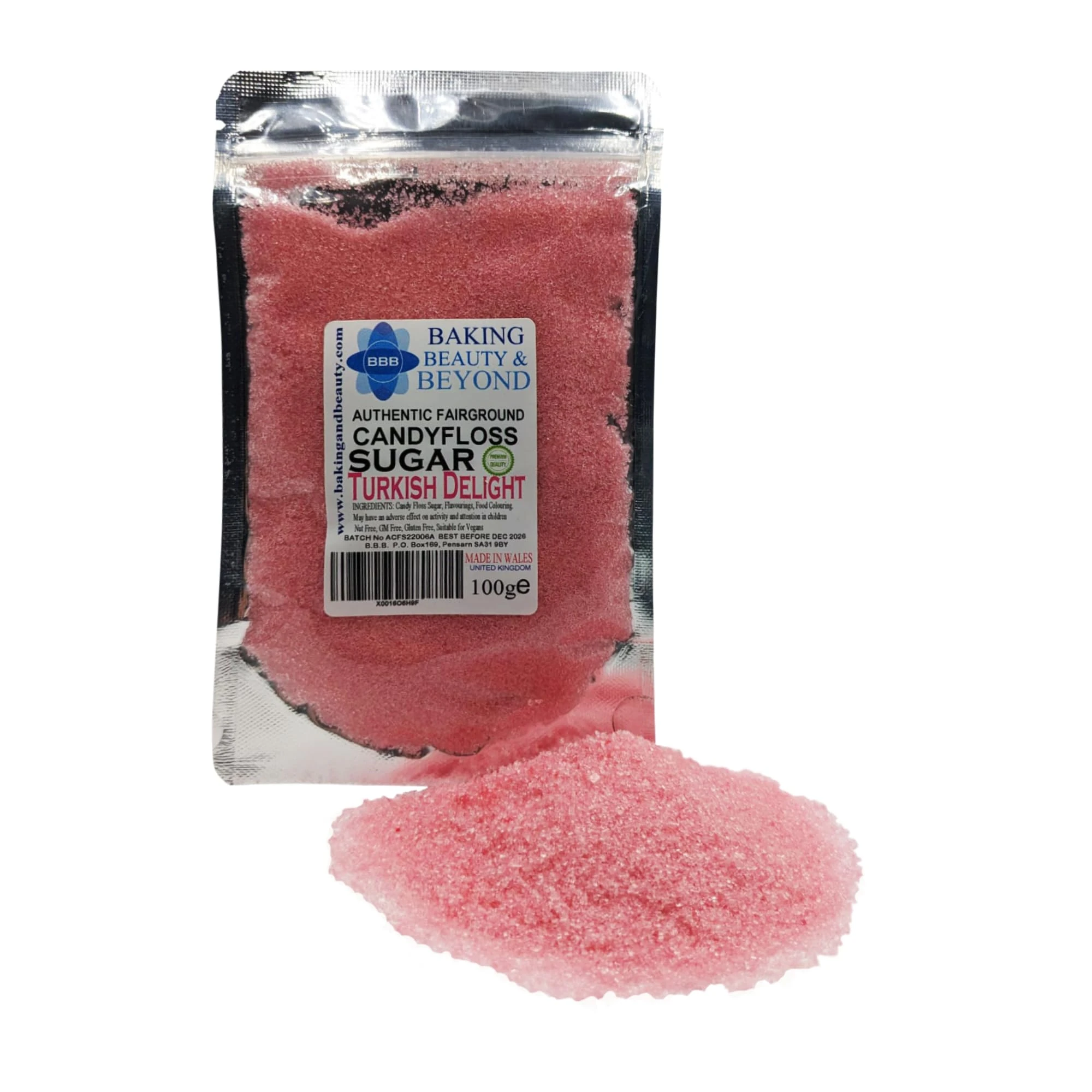 Baking Beauty and Beyond Premium Candy Floss Sugar 100g - Turkish Delight Flavour