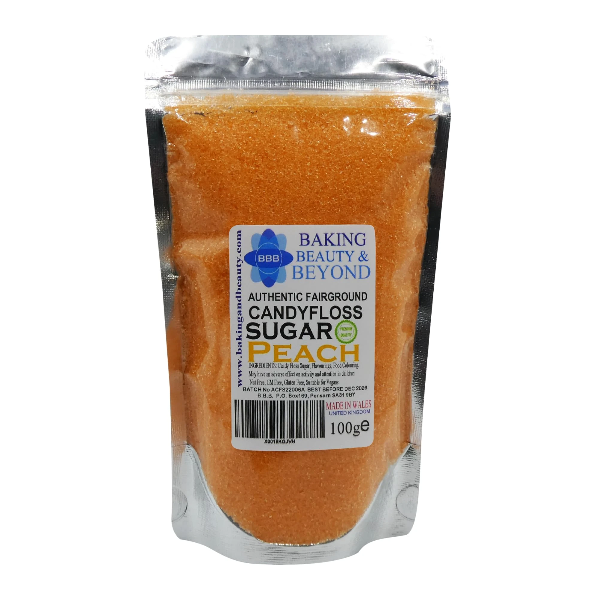 Baking Beauty and Beyond Premium Candy Floss Sugar 100g - Peach Flavour