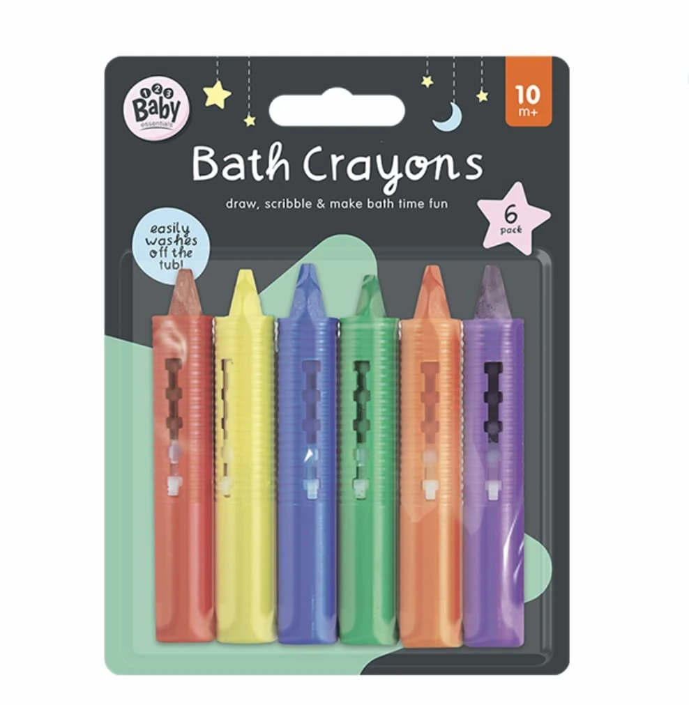 123 BABY Play-tec Bath Crayons for Draw, Develop Creativity, Imagination, Scribble and Make Bath Time Fun, Easy Washable Wipe Clean-6 Pack