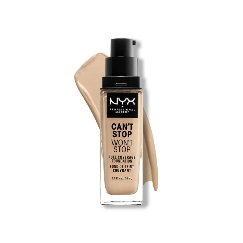 NYX Professional Makeup 24 Hour Full Coverage Lightweight Foundation, Can't Stop Won't Stop, Long Lasting, Waterproof, Vegan Formula, Matte Finish, Shade: Warm vanilla