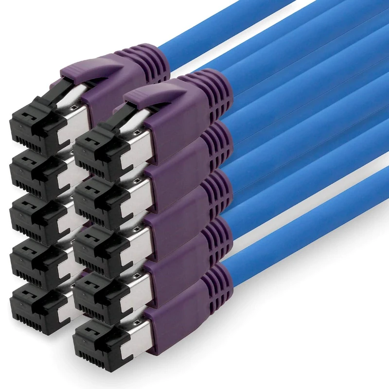 1aTTack.de 2m Cat.8 network cable CAT8 cable CAT 8 2000 MHz 40 Gbit s 40GBase-T high end Poe+ patch cable Ethernet cable AWG24 copper LSZH blue - 10 pieces 2m