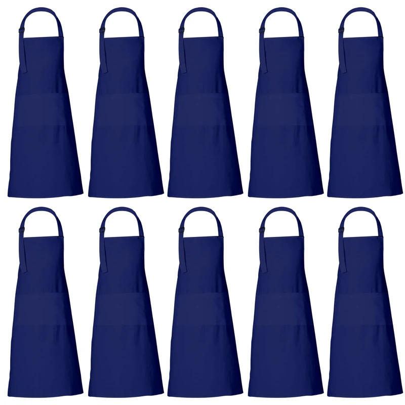 RAJRANG Dark Blue Cotton Chef Aprons for Men & Women – 35x27 Inch Cooking Aprons with Adjustable Neck Strap & 3 Pockets – Unisex Kitchen Apron, Pack of 10