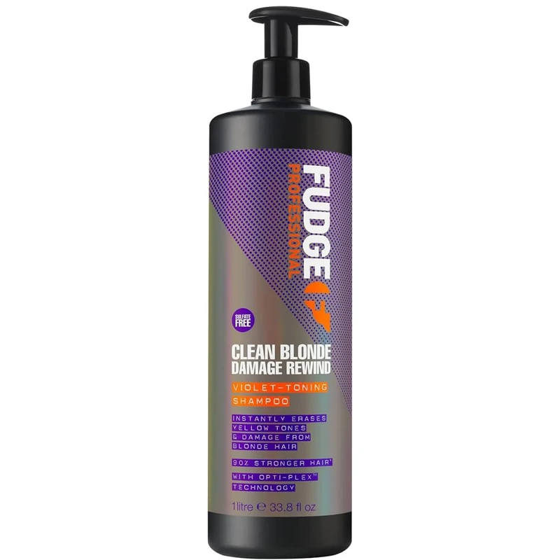 Fudge Professional Clean Blonde Damage Rewind Shampoo, Bulk Size, Intense Purple Toning for Blonde hair, Bond Repair Technology, Sulfate Free, 1 Litre - Image 1