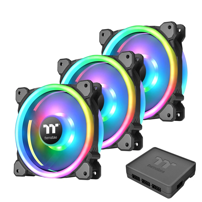 Thermaltake Riing Trio 14 RGB Radiator Fan / 3 Pack With Controller/Low Noise - PWM Case Fan / 30 LED/NeonMaker Supported - Black, CL-F077-PL14SW-A - Image 1