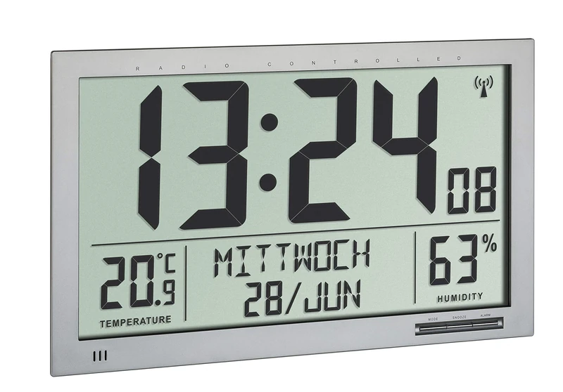 TFA Dostmann Radio Wall Clock Digital XL with Room Climate Display 60.4517.54 (Silver) - Image 1