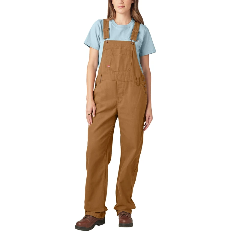 Dickies Women's Relaxed Bib Overall, Rinsed Brown Duck, XXL