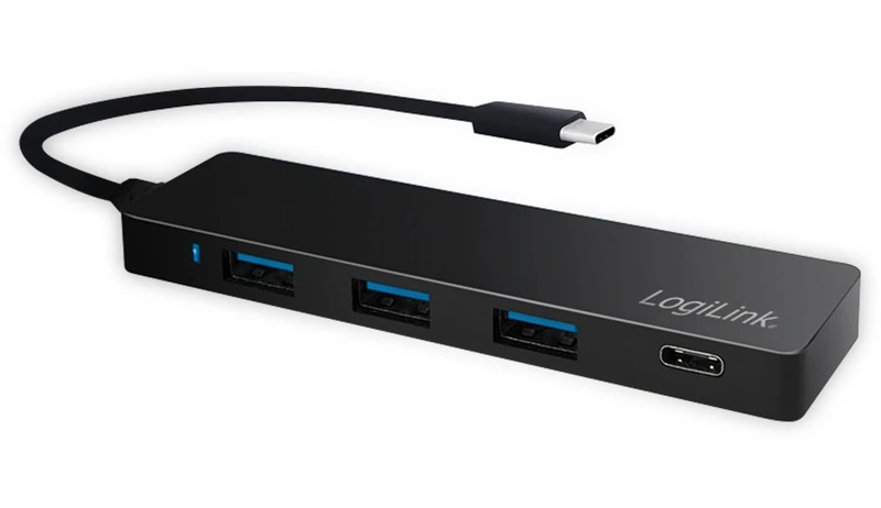 LogiLink USB Hub for PC/Laptop Aluminium Housing black Black 3+1 Port