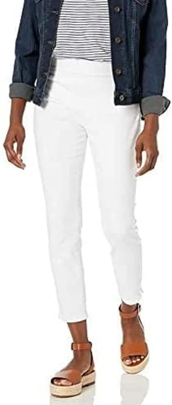 NYDJ Women's Petite Skinny Ankle Pull-on Jeans | Slimming & Flattering Fit, Optic White, 4