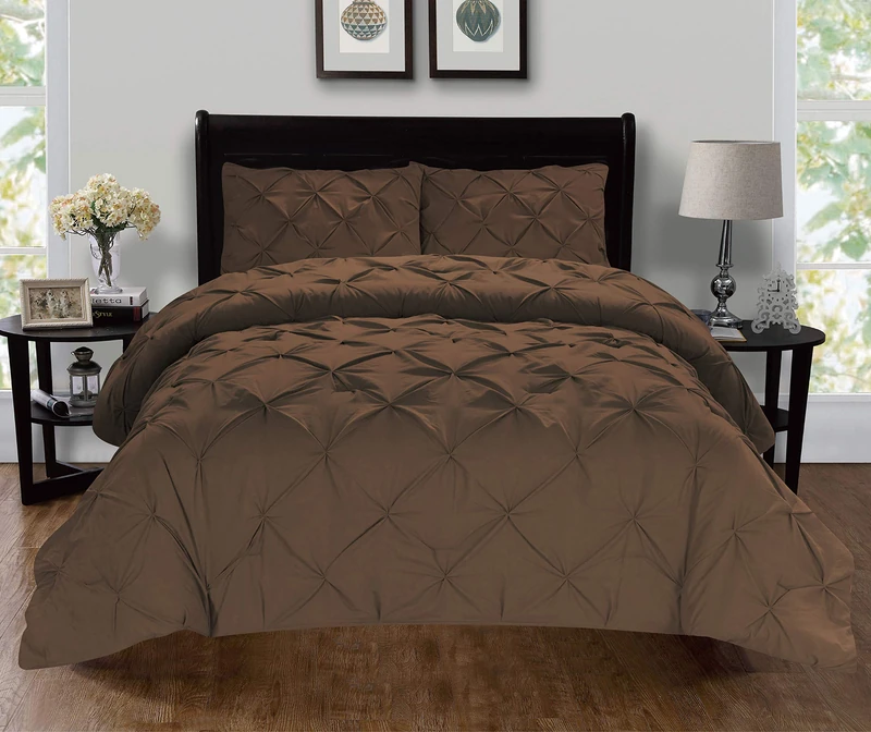 Elegant Comfort 2-Piece Pintuck Design Duvet Cover Set, (Insert Comforter Protector) Wrinkle-Free, Microfiber, Chocolate Brown, Twin XL - Image 1