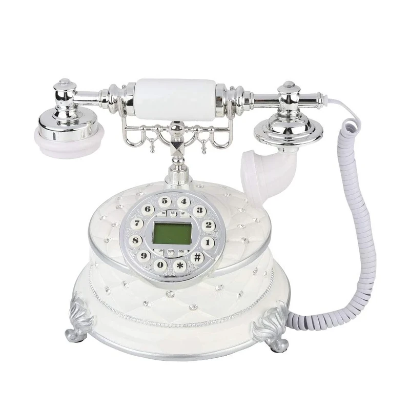 ASHATA Retro Vintage Telephone,Antique Style Corded Landline Telephone with Push Button Dial for Home and Office Decor (White)