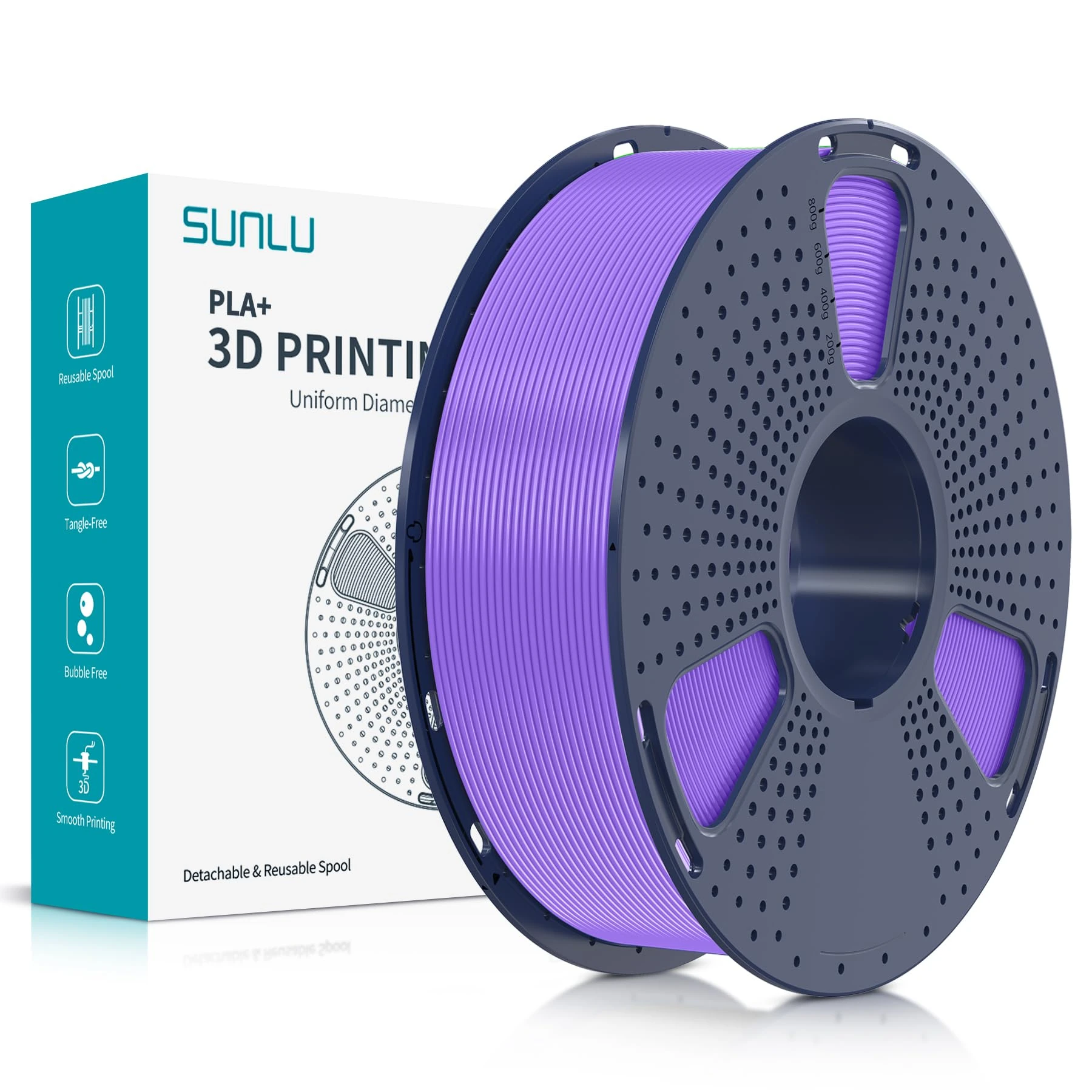 SUNLU PLA Plus 3D Printer Filament, PLA+ Filament 1.75 mm, Clean Wound Filament, Robust 3D Filament, Compatible with 3D FDM Printers, Dimensional Accuracy +/- 0.02 mm, 1 kg Spool (2.2 lbs), Purple