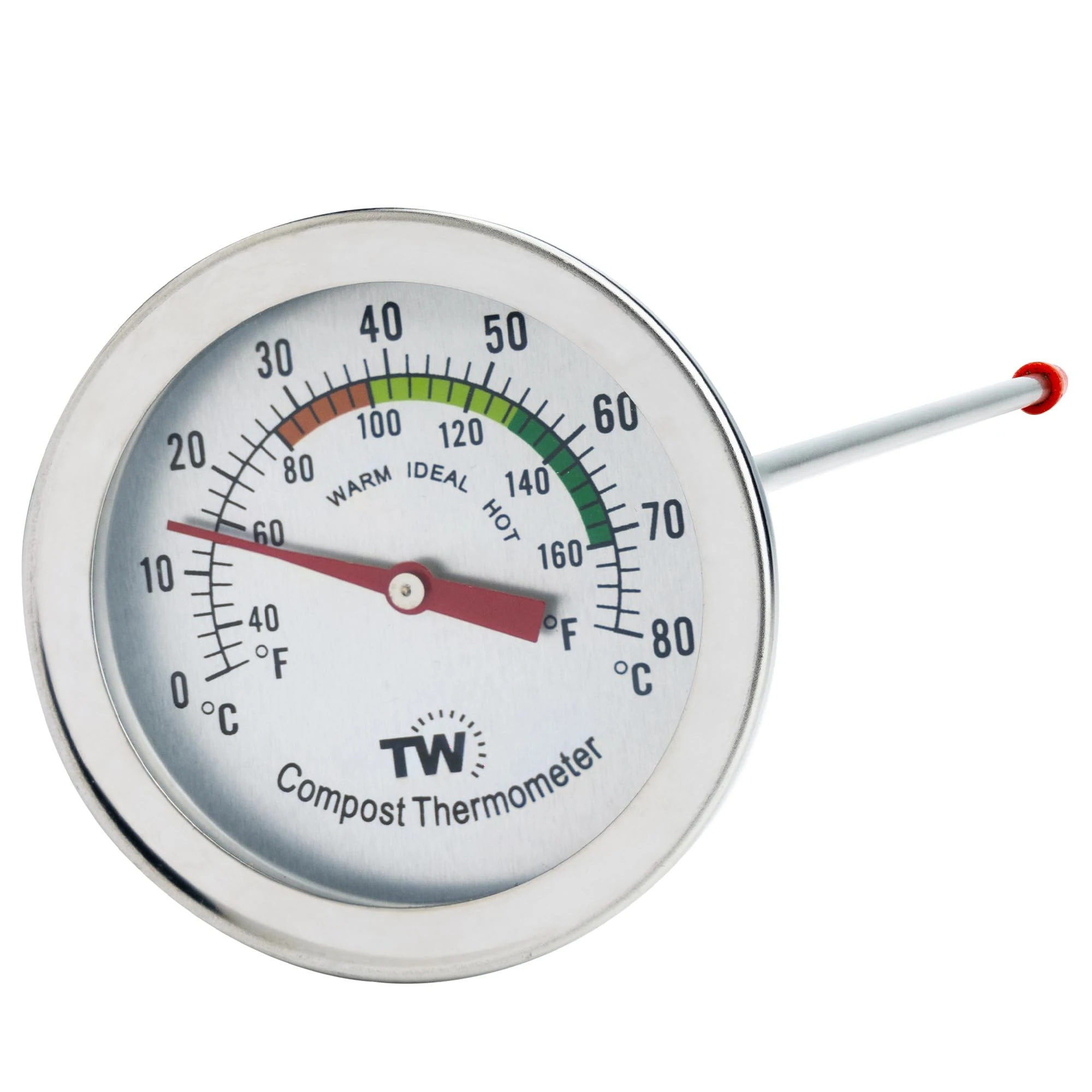 Compost Thermometer - Stainless Steel Dial Thermometer for Home and Backyard Composting - 50 mm Diameter C&F Dial, 295 mm Temperature Probe Compost Accelerator