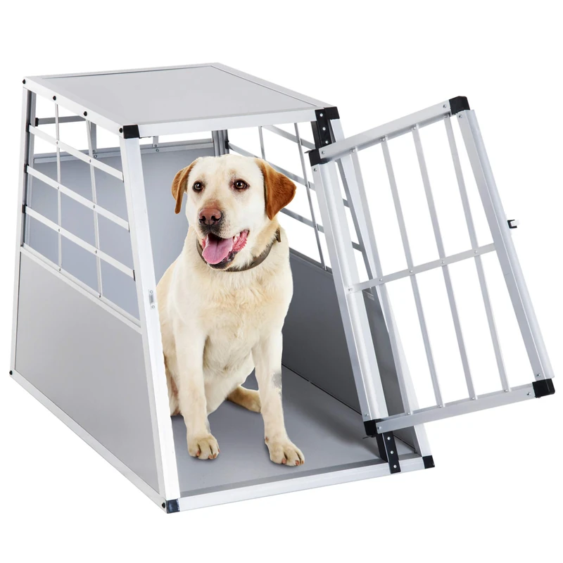 pawhut Aluminum Dog Cage Pet House Crates Kennel Dog Carrier Transport Box Traveling Use Travelling Carrier Animal Training