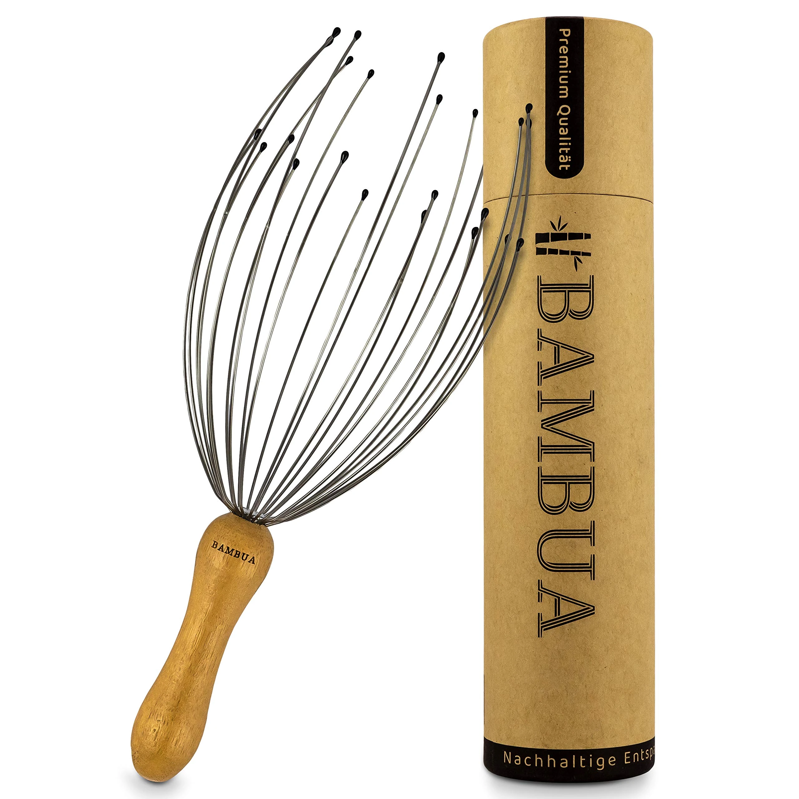BAMBUA Head Massager Scalp with 24 Fingers - Bamboo Handle - Premium Head Scratcher for Sustainable Relaxation - Scalp Massager for a Pleasant Massage