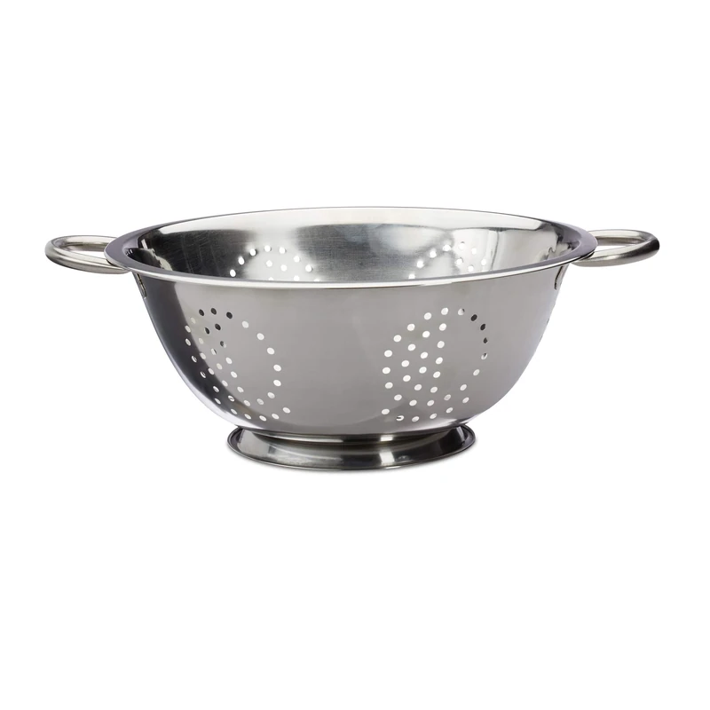 Relaxdays Stainless Steel Kitchen Sieve with Grips, Round Pedestal, Salad & Pasta Colander, 28 cm Ø, Silver