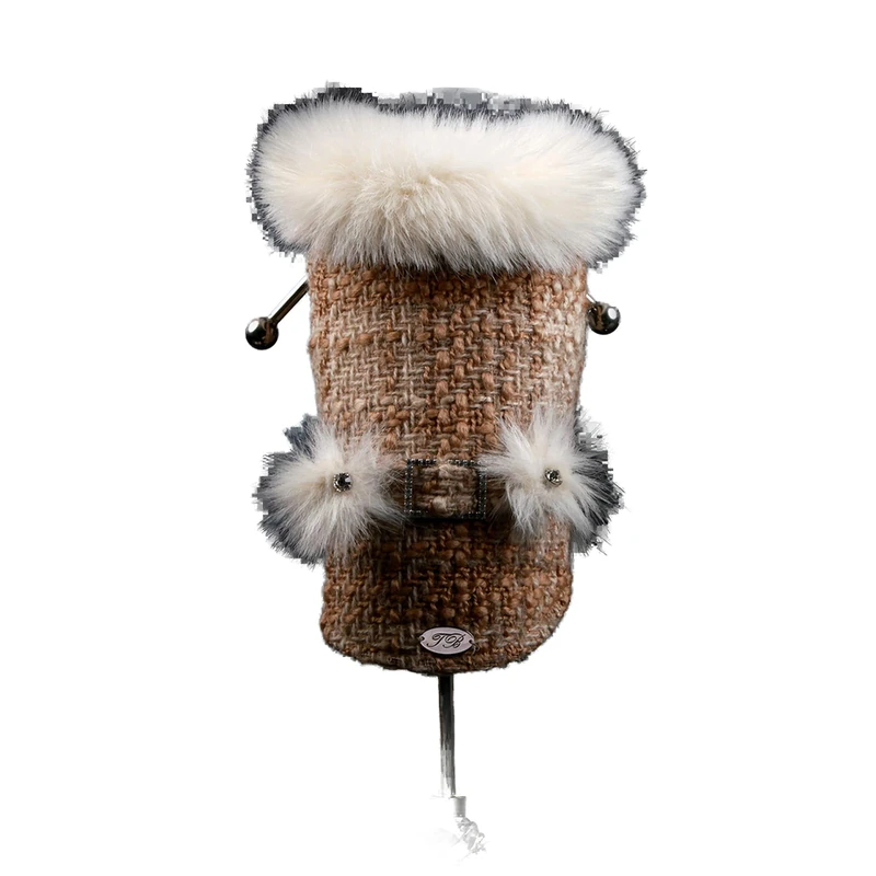 Trilly All Brilli Laetitia Coat Tweed and Faux Leather with Buckle Strass and Strass Beige, L - 1 Product