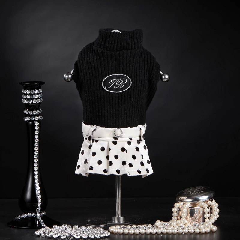 Trilly Tutti Brilli Michelle Wool Dress with Polka Dot Skirt and Thermal Application Black, L - 1 Product