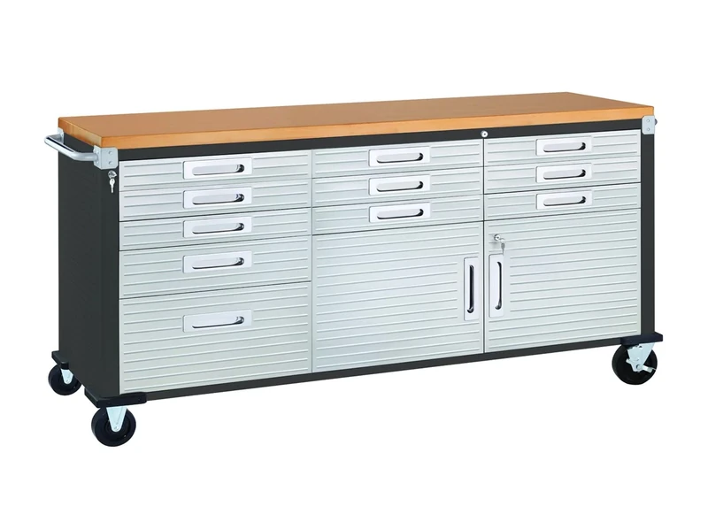 Seville Classics Rolling Workbench with 11 drawers, 182,9 x 50,8 x 95,2 cm, graphit