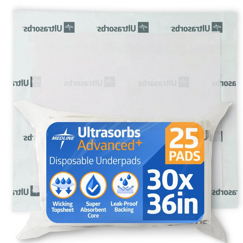 Medline Extrasorbs Premium Disposable Underpads, 30" x 36", 25 Count
