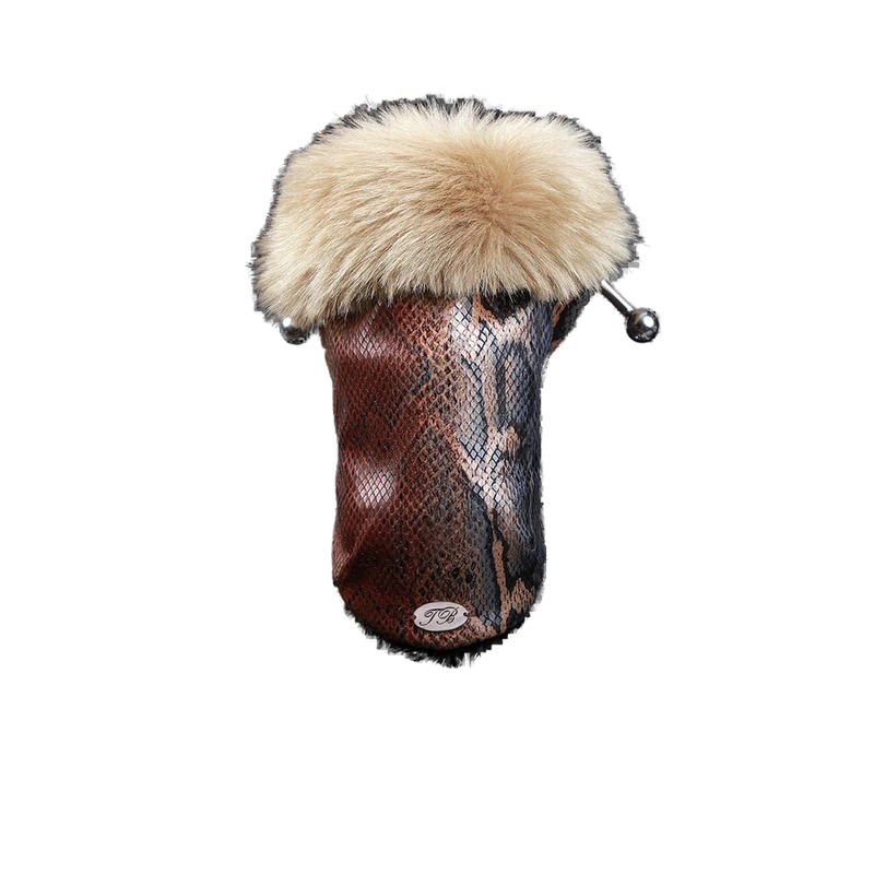 Trilly All Brilli Tori Faux Leather Python Effect Coat with Faux Leather Collar Brown S - 1 Product