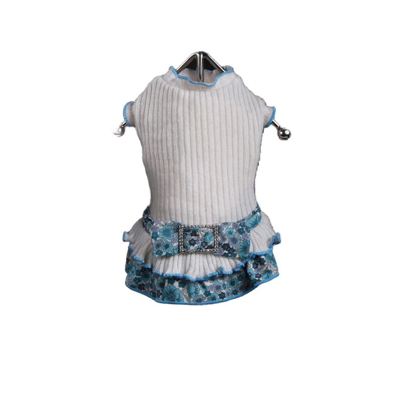 Trilly Tutti Brilli Sara Wool Dress with Floral Frill and Bow Brooch White Rhinestones, Size S - 1 Product