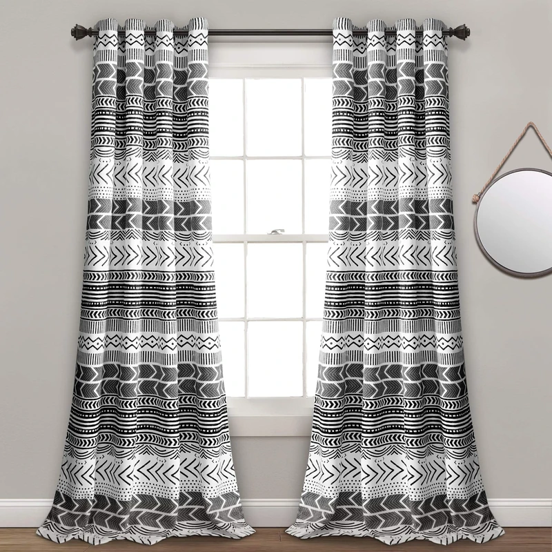 Lush Decor Hygge Geo Light Filtering Window Curtain Panel Pair, 84" x 52", Black & White